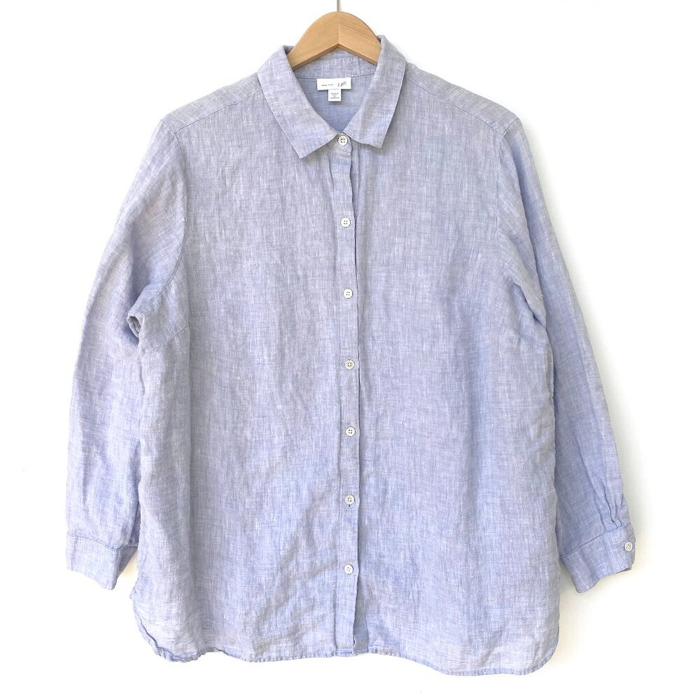 J. Jill Love Linen Shirt Womens 1X Button Up Light Blue